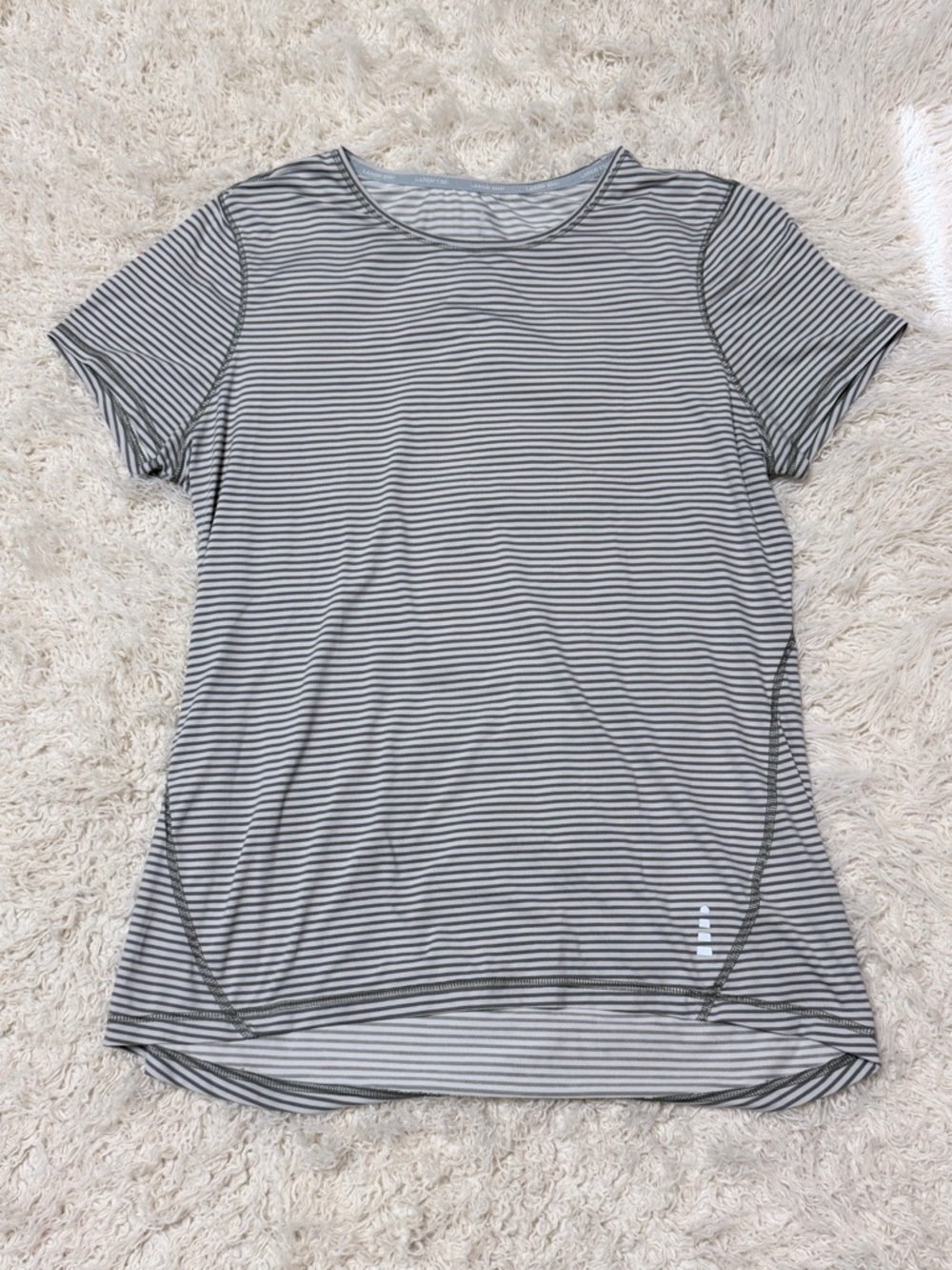 Lands End women’s size medium Striped Short-Sleeve Tee in Light Gray and cream